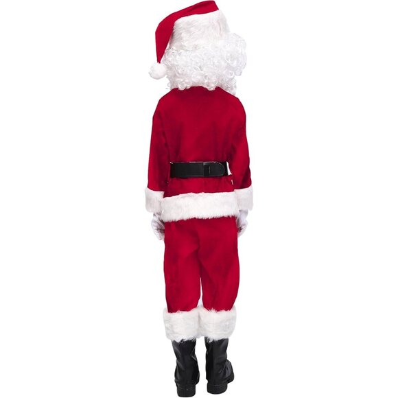 Kids Red 11 Pieces Deluxe Imported Suit Christmas Party Santa Claus Cosplay Set - Picture 4 of 8